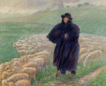  pour Oil Painting - shepherd in a downpour 1889 Camille Pissarro